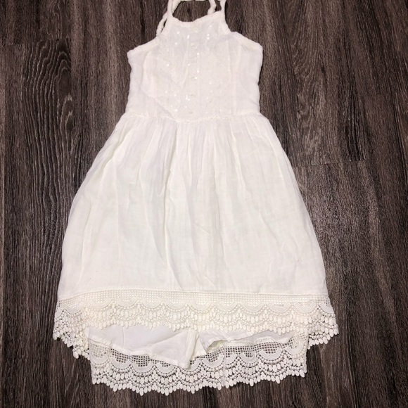 abercrombie kids Other - Abercrombie Kids White Halter Sequin Eyelet Lace Ruffle Hem Dress 7/8 Boho Beach